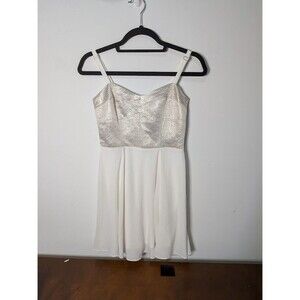 EXPRESS Gold Metallic Mini Dress Size 6 White Chiffon Skirt Cocktail Party Bride